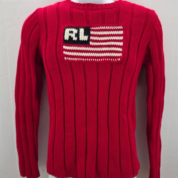 Ralph Lauren RL Vtg Polo Jeans Co. American Flag Red Cable Knit Sweater M - Picture 1 of 12